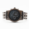 black wood and steel chronograph watch