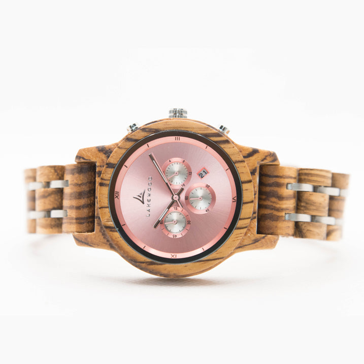 Gold watch outlet with pink face